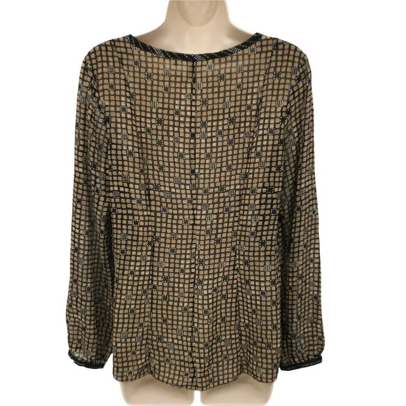 Sigrid Olsen Womens Long Sleeves Round Neck Sheer Brown Blouse Top Size 6 - Picture 3 of 7